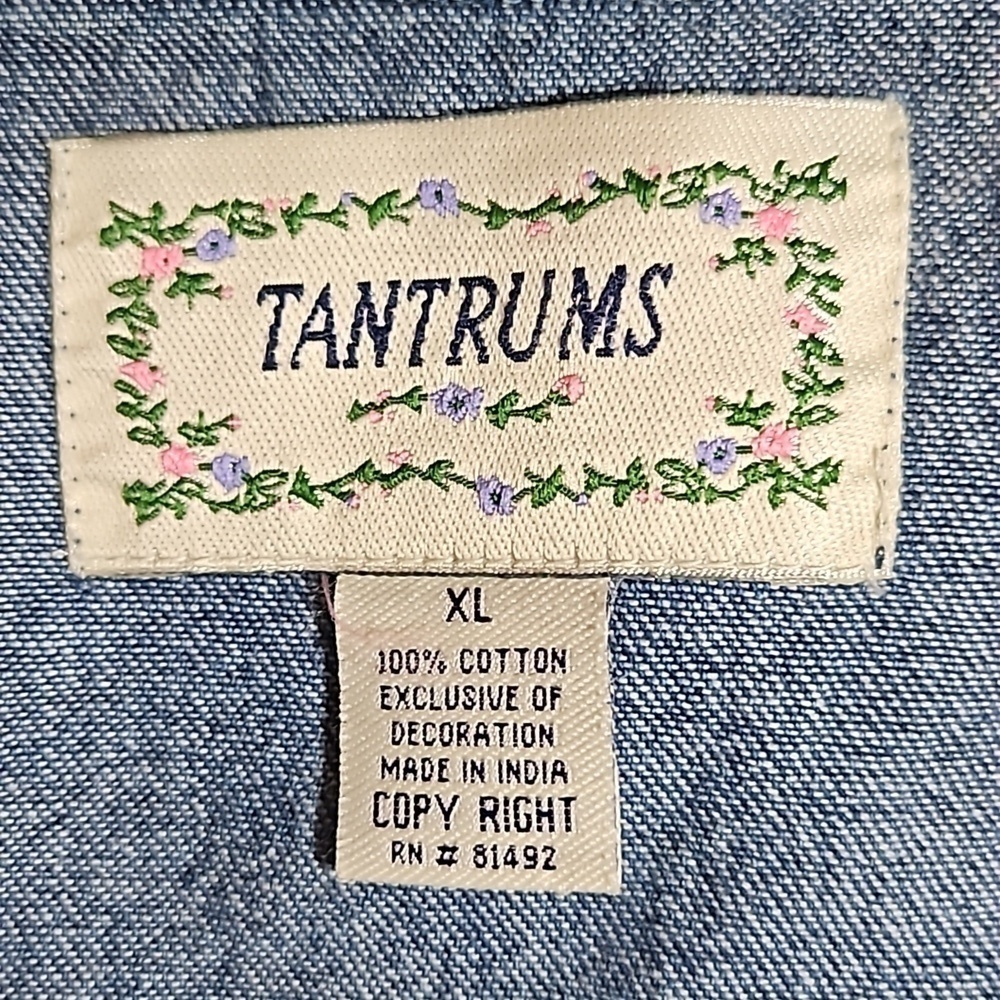 VTG TANTRUMS 1990s Denim Brocade Ribbon Embroidered Button Down Festival Shacket - Picture 7 of 8